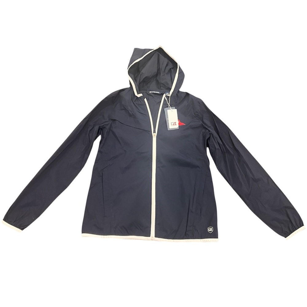 NWT Cutter & Buck Women's Breaker Hooded Jacket Navy Blue Small CB WeatherTec